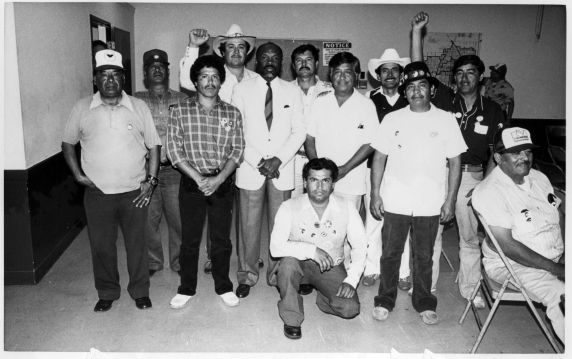 (3282) UFW Members, Cesar Chavez, 1980s. (3282) UFW Members, Cesar Chavez, 1980s.